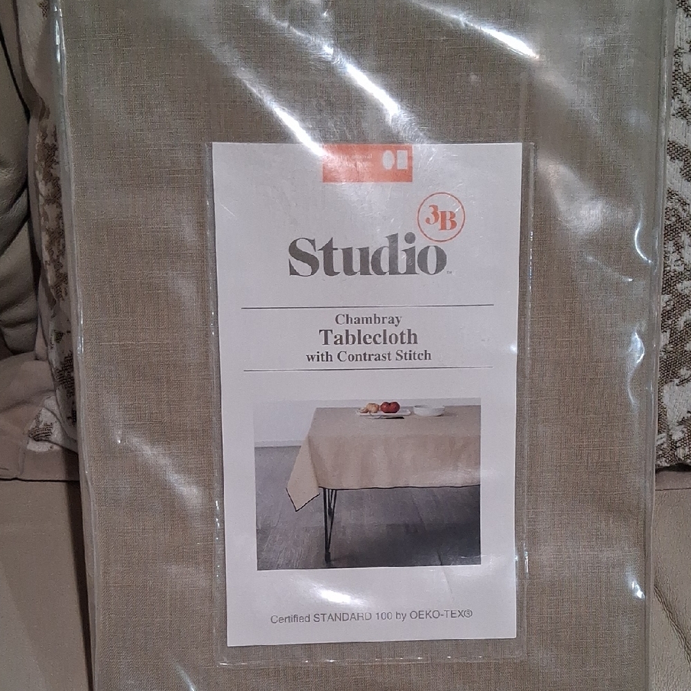 Studio Chambray Tablecloth with Contrast Stitch - Beige